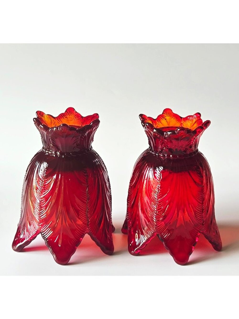 Fenton Red Amberina Tulip Candleholders Votive Holders, reversible votives or ta